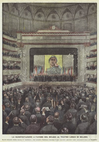 Die Demonstration zugunsten Belgiens im Teatro Lirico in Mailand von Achille Beltrame